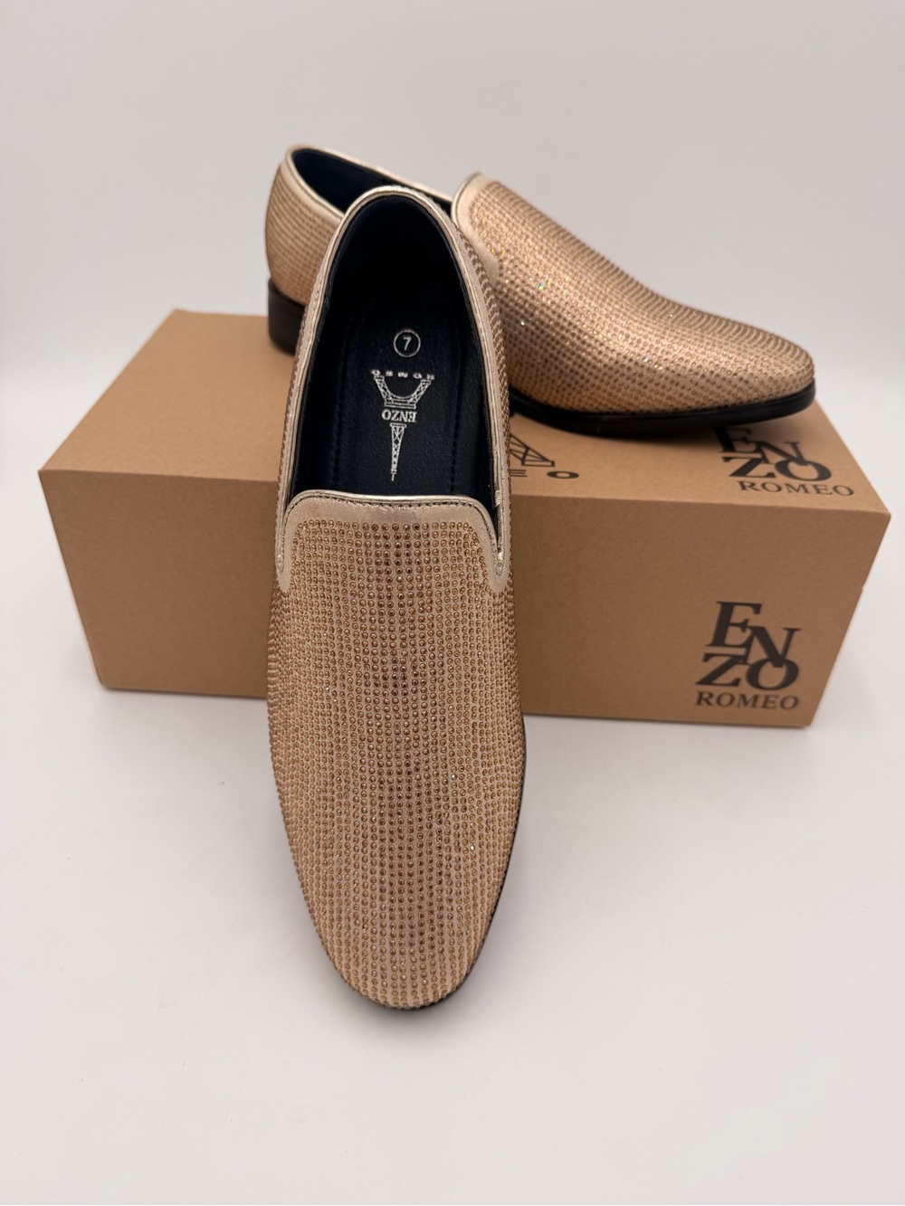 Men’s Gold Rhinestone Dress Loafers - 7